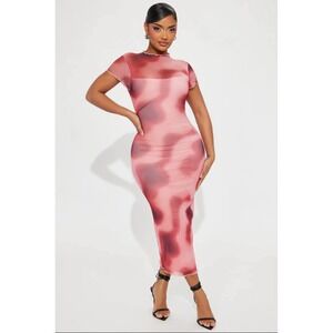 Fashion Nova Pink and Red Maxi Dress